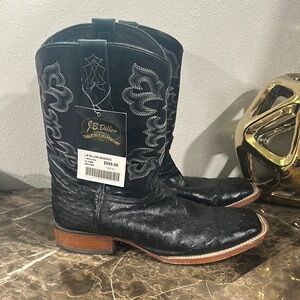 J.B. Dillon Black Cowboy Boots with Decorative Stitching